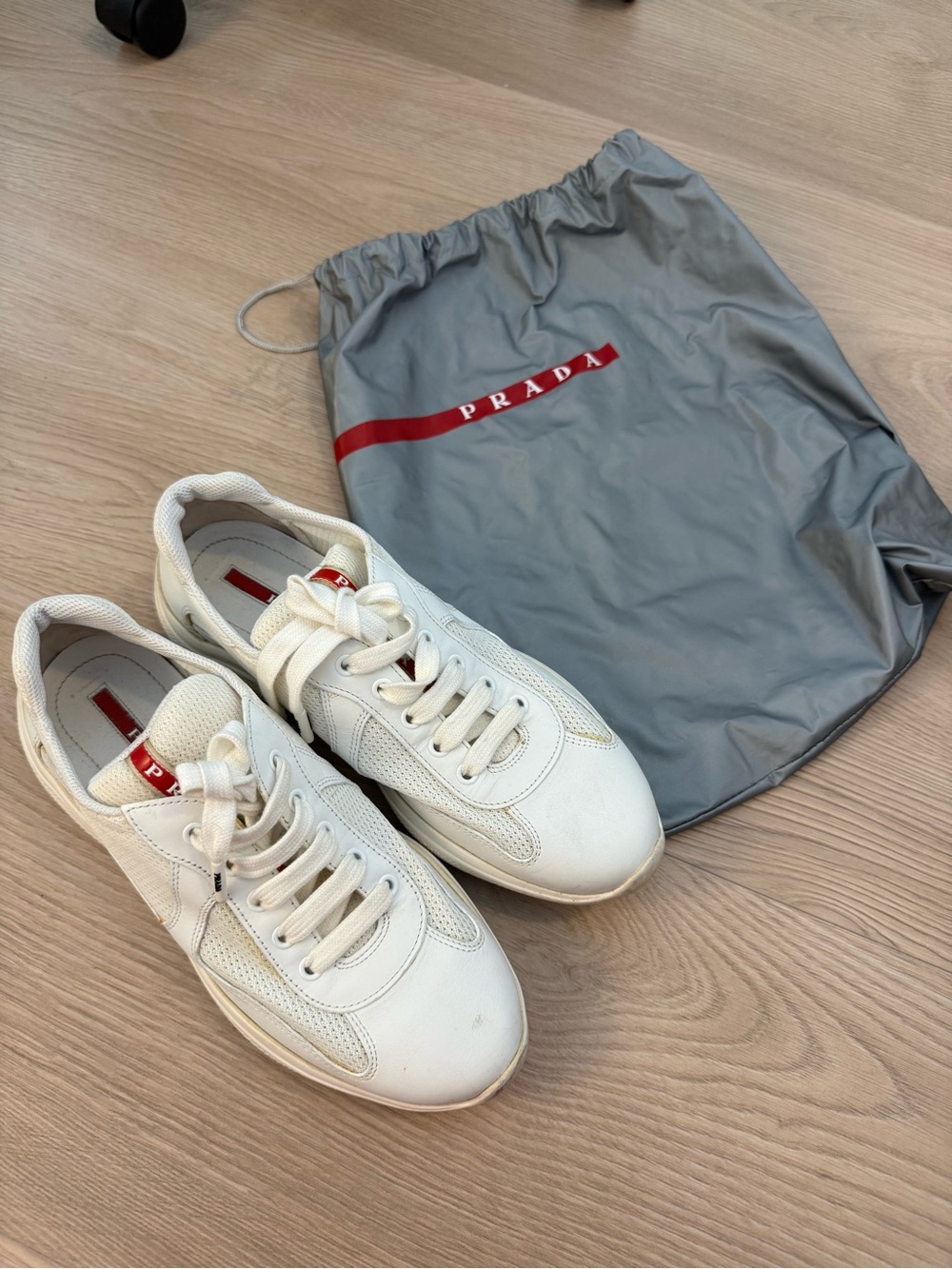 Prada Sport America’s Cup White Leather & Mesh Sneakers – W EU 39
